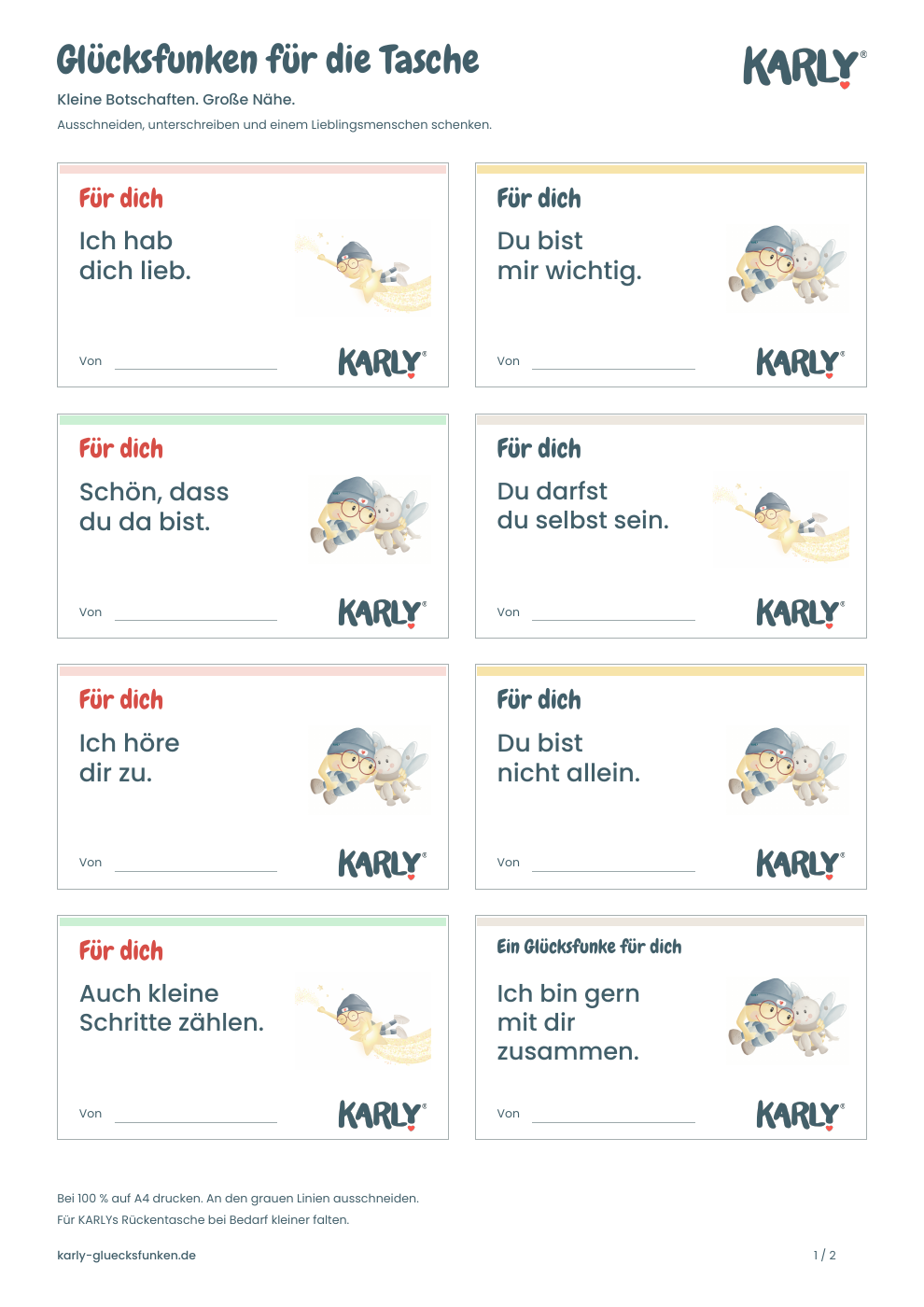 Vorschau der Karly Botschaftskärtchen „Glücksfunken für die Tasche“